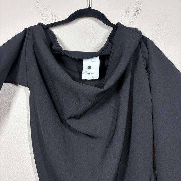 Ninobrand Size 4 Cowl Neck Side Slit Maxi Sheath Dress Black Long Sleeves - Picture 4 of 10